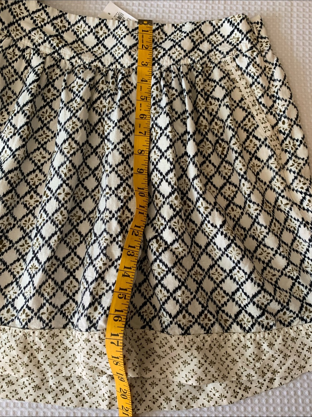 NWT linen blend Cottagecore Diamond-Print Mini Skirt in Navy and Cream size 8 - Picture 11 of 12